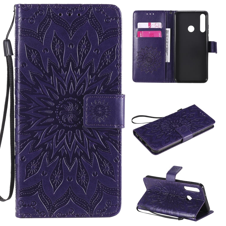 Embossed Sunflower Pattern Horizontal Flip PU Leather Case with Holder & Card Slots & Wallet & Lanyard, For Huawei Y6p, For Huawei Honor 9A, For Huawei Honor 30 Pro