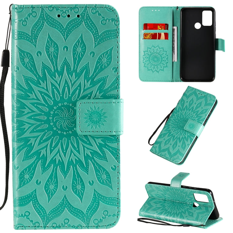 Embossed Sunflower Pattern Horizontal Flip PU Leather Case with Holder & Card Slots & Wallet & Lanyard, For Huawei Y6p, For Huawei Honor 9A, For Huawei Honor 30 Pro