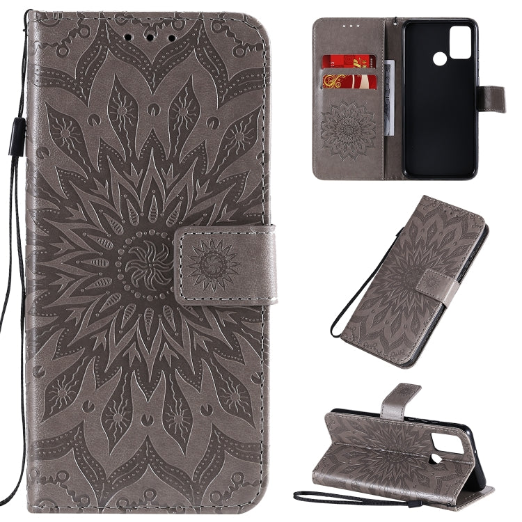 Embossed Sunflower Pattern Horizontal Flip PU Leather Case with Holder & Card Slots & Wallet & Lanyard, For Huawei Y6p, For Huawei Honor 9A, For Huawei Honor 30 Pro