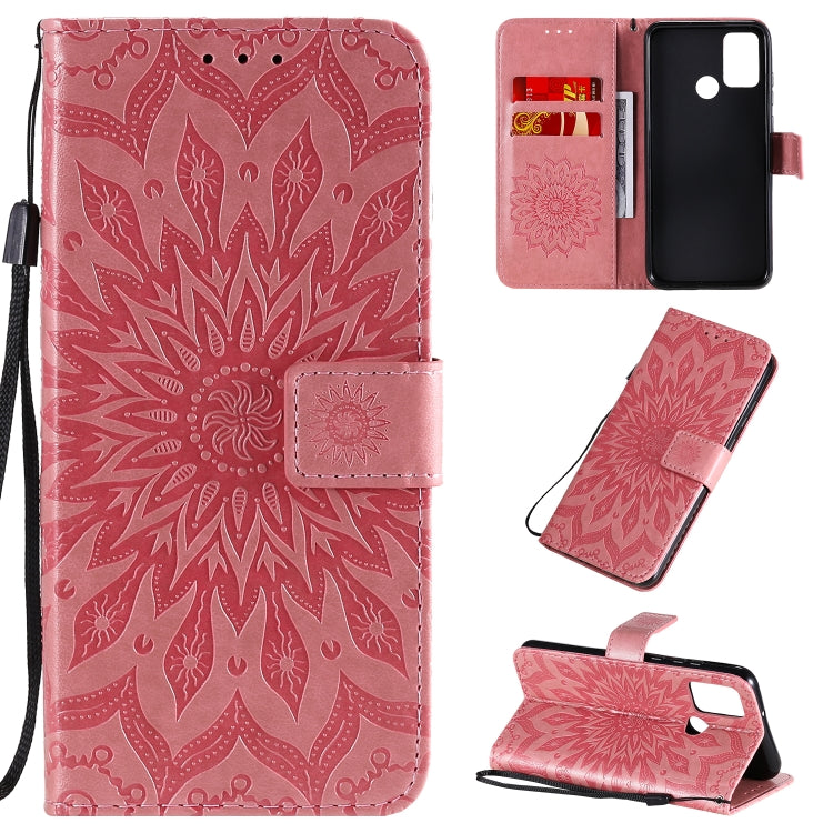 Embossed Sunflower Pattern Horizontal Flip PU Leather Case with Holder & Card Slots & Wallet & Lanyard, For Huawei Y6p, For Huawei Honor 9A, For Huawei Honor 30 Pro