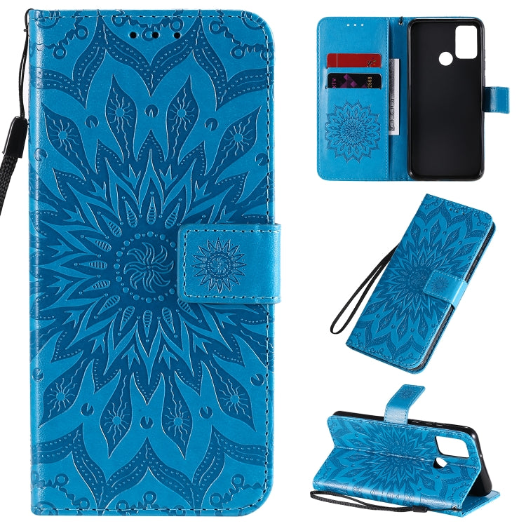 Embossed Sunflower Pattern Horizontal Flip PU Leather Case with Holder & Card Slots & Wallet & Lanyard, For Huawei Y6p, For Huawei Honor 9A, For Huawei Honor 30 Pro