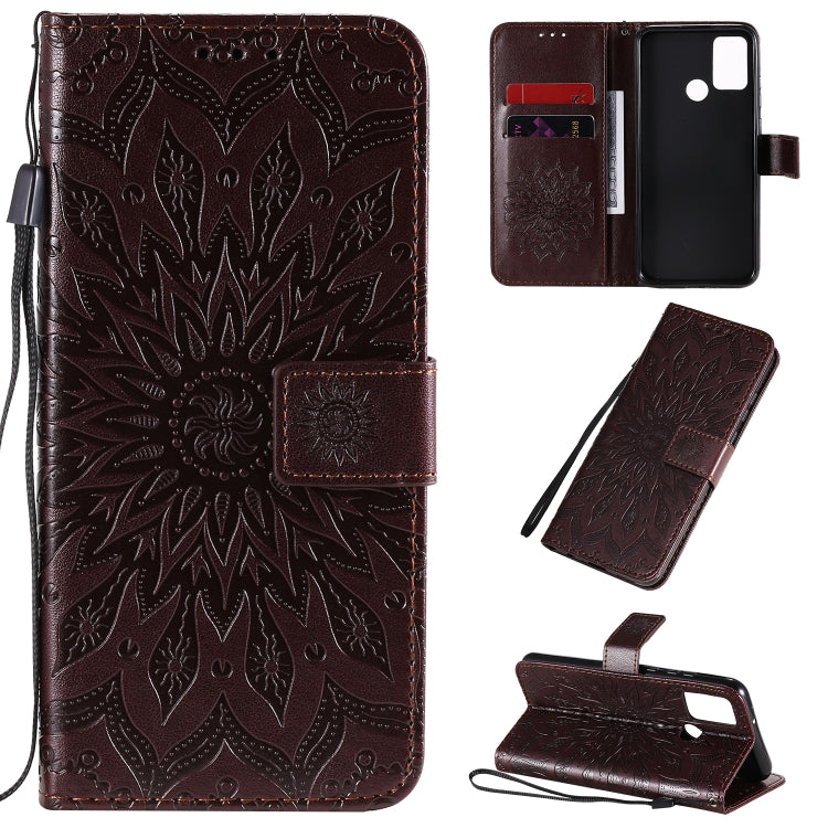 Embossed Sunflower Pattern Horizontal Flip PU Leather Case with Holder & Card Slots & Wallet & Lanyard, For Huawei Y6p, For Huawei Honor 9A, For Huawei Honor 30 Pro