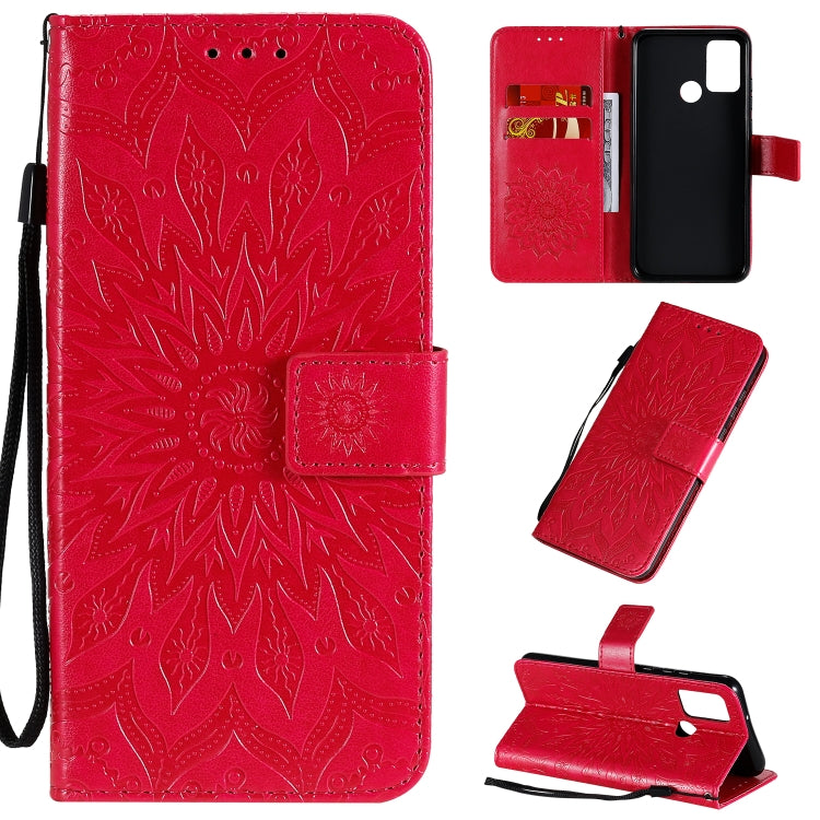 Embossed Sunflower Pattern Horizontal Flip PU Leather Case with Holder & Card Slots & Wallet & Lanyard, For Huawei Y6p, For Huawei Honor 9A, For Huawei Honor 30 Pro