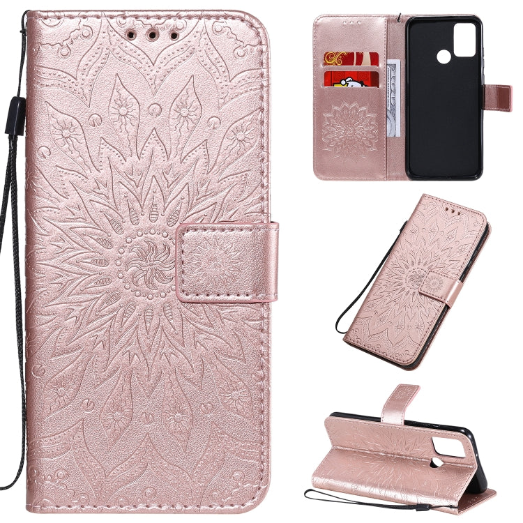 Embossed Sunflower Pattern Horizontal Flip PU Leather Case with Holder & Card Slots & Wallet & Lanyard, For Huawei Y6p, For Huawei Honor 9A, For Huawei Honor 30 Pro