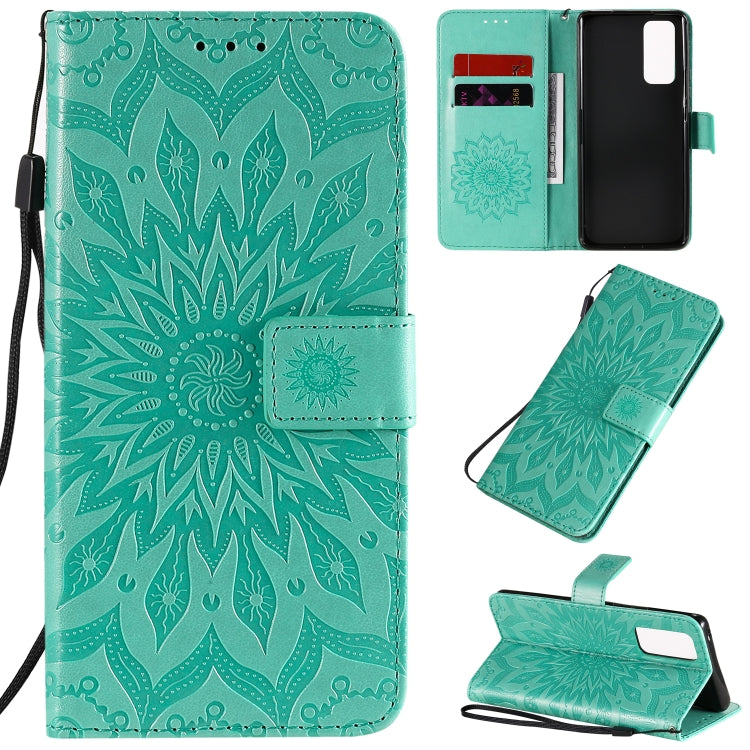 Embossed Sunflower Pattern Horizontal Flip PU Leather Case with Holder & Card Slots & Wallet & Lanyard, For Huawei Y6p, For Huawei Honor 9A, For Huawei Honor 30 Pro