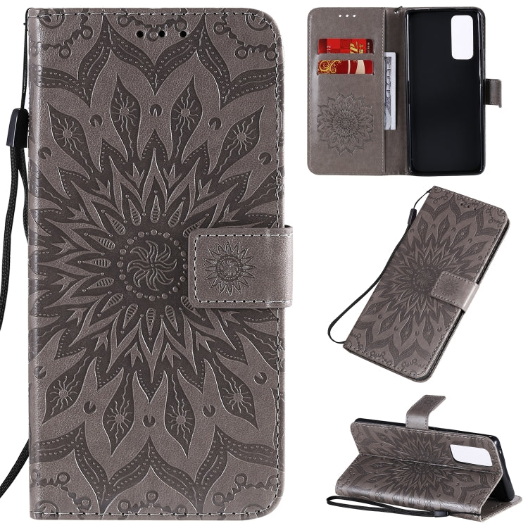 Embossed Sunflower Pattern Horizontal Flip PU Leather Case with Holder & Card Slots & Wallet & Lanyard, For Huawei Y6p, For Huawei Honor 9A, For Huawei Honor 30 Pro