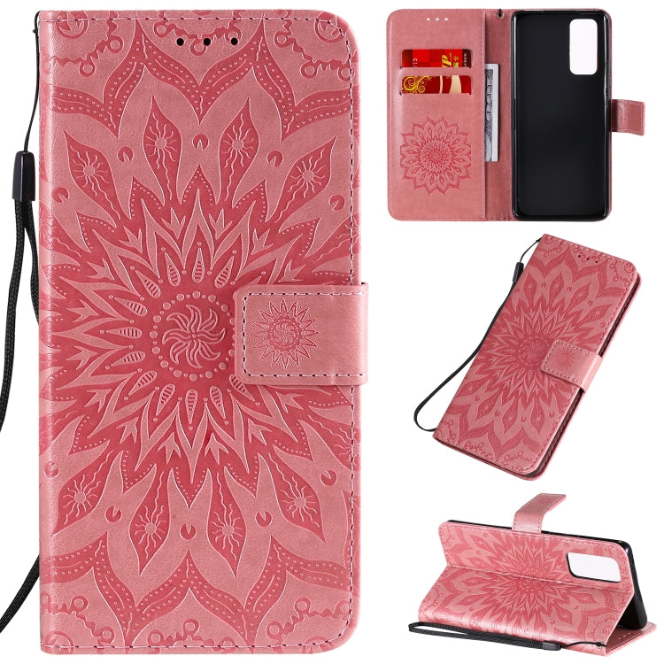 Embossed Sunflower Pattern Horizontal Flip PU Leather Case with Holder & Card Slots & Wallet & Lanyard, For Huawei Y6p, For Huawei Honor 9A, For Huawei Honor 30 Pro