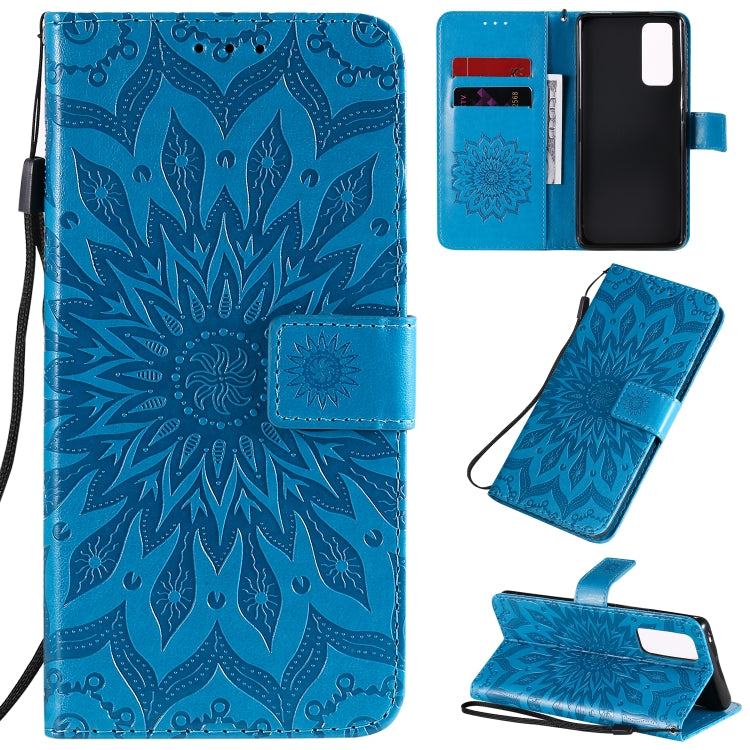 Embossed Sunflower Pattern Horizontal Flip PU Leather Case with Holder & Card Slots & Wallet & Lanyard, For Huawei Y6p, For Huawei Honor 9A, For Huawei Honor 30 Pro