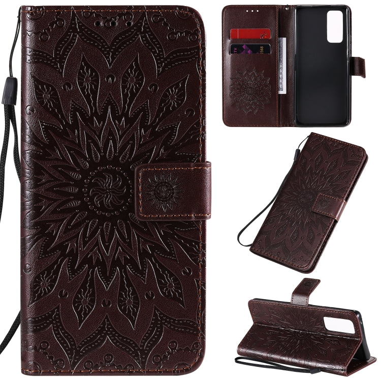 Embossed Sunflower Pattern Horizontal Flip PU Leather Case with Holder & Card Slots & Wallet & Lanyard, For Huawei Y6p, For Huawei Honor 9A, For Huawei Honor 30 Pro