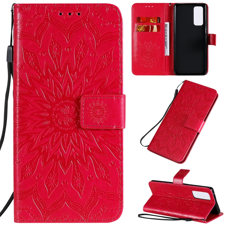 Embossed Sunflower Pattern Horizontal Flip PU Leather Case with Holder & Card Slots & Wallet & Lanyard, For Huawei Y6p, For Huawei Honor 9A, For Huawei Honor 30 Pro