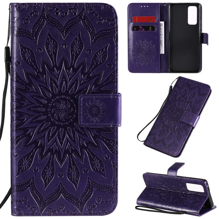 Embossed Sunflower Pattern Horizontal Flip PU Leather Case with Holder & Card Slots & Wallet & Lanyard, For Huawei Y6p, For Huawei Honor 9A, For Huawei Honor 30 Pro