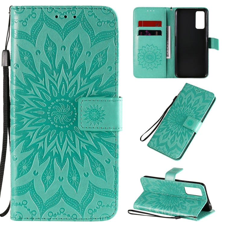 Embossed Sunflower Pattern Horizontal Flip PU Leather Case with Holder & Card Slots & Wallet & Lanyard, For Huawei Honor 30, For Huawei Honor Play 4T Pro, For Galaxy A21s