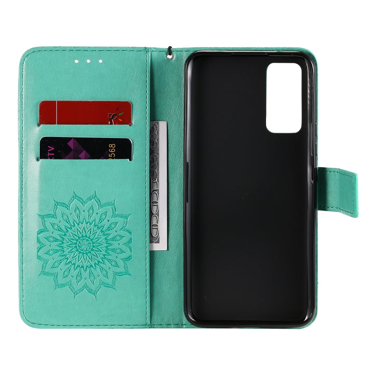 Embossed Sunflower Pattern Horizontal Flip PU Leather Case with Holder & Card Slots & Wallet & Lanyard, For Huawei Honor 30, For Huawei Honor Play 4T Pro, For Galaxy A21s