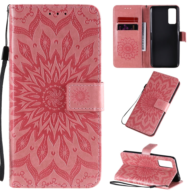 Embossed Sunflower Pattern Horizontal Flip PU Leather Case with Holder & Card Slots & Wallet & Lanyard, For Huawei Honor 30, For Huawei Honor Play 4T Pro, For Galaxy A21s