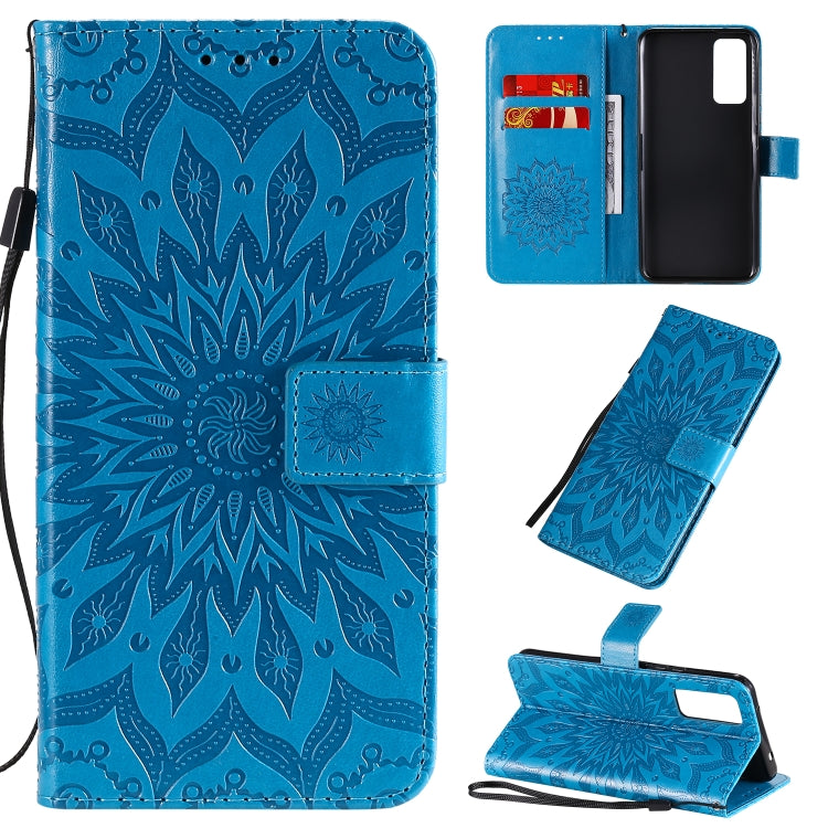 Embossed Sunflower Pattern Horizontal Flip PU Leather Case with Holder & Card Slots & Wallet & Lanyard, For Huawei Honor 30, For Huawei Honor Play 4T Pro, For Galaxy A21s