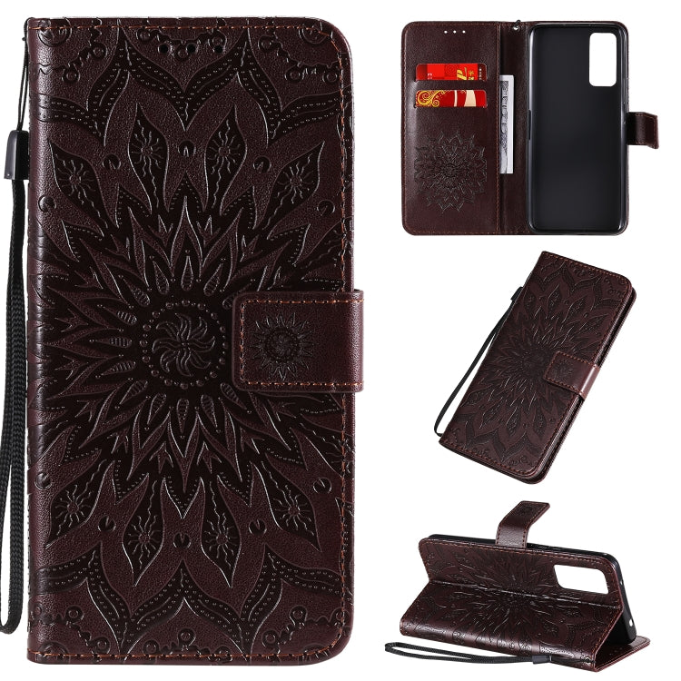 Embossed Sunflower Pattern Horizontal Flip PU Leather Case with Holder & Card Slots & Wallet & Lanyard, For Huawei Honor 30, For Huawei Honor Play 4T Pro, For Galaxy A21s