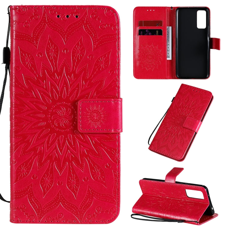 Embossed Sunflower Pattern Horizontal Flip PU Leather Case with Holder & Card Slots & Wallet & Lanyard, For Huawei Honor 30, For Huawei Honor Play 4T Pro, For Galaxy A21s