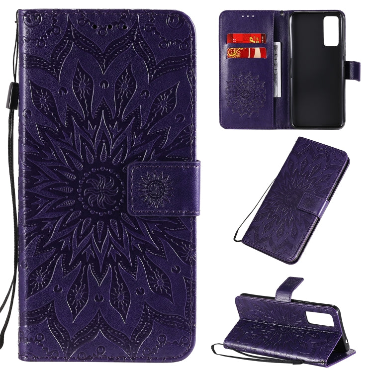 Embossed Sunflower Pattern Horizontal Flip PU Leather Case with Holder & Card Slots & Wallet & Lanyard, For Huawei Honor 30, For Huawei Honor Play 4T Pro, For Galaxy A21s