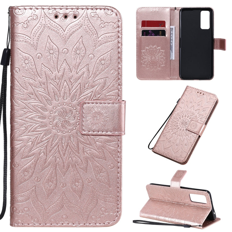Embossed Sunflower Pattern Horizontal Flip PU Leather Case with Holder & Card Slots & Wallet & Lanyard, For Huawei Honor 30, For Huawei Honor Play 4T Pro, For Galaxy A21s