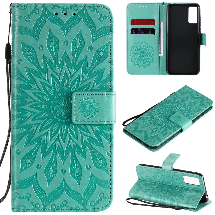Embossed Sunflower Pattern Horizontal Flip PU Leather Case with Holder & Card Slots & Wallet & Lanyard, For Huawei Honor 30, For Huawei Honor Play 4T Pro, For Galaxy A21s