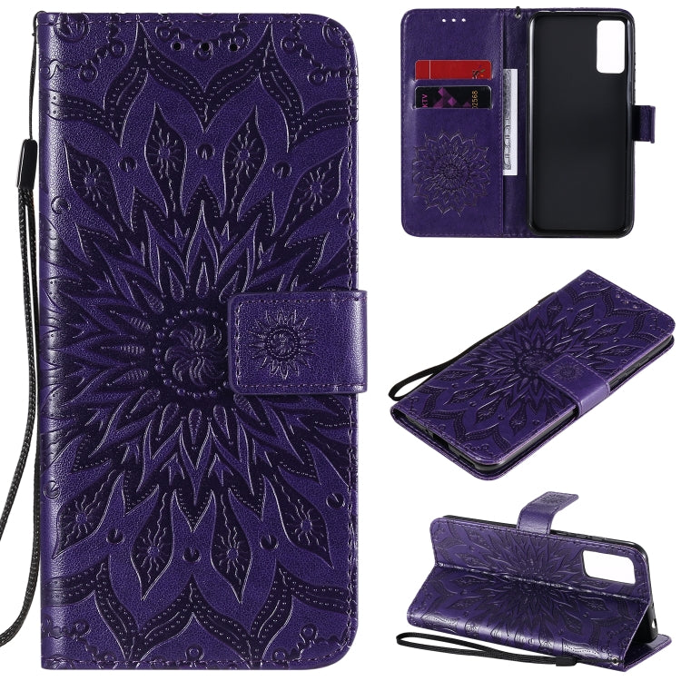 Embossed Sunflower Pattern Horizontal Flip PU Leather Case with Holder & Card Slots & Wallet & Lanyard, For Huawei Honor 30, For Huawei Honor Play 4T Pro, For Galaxy A21s