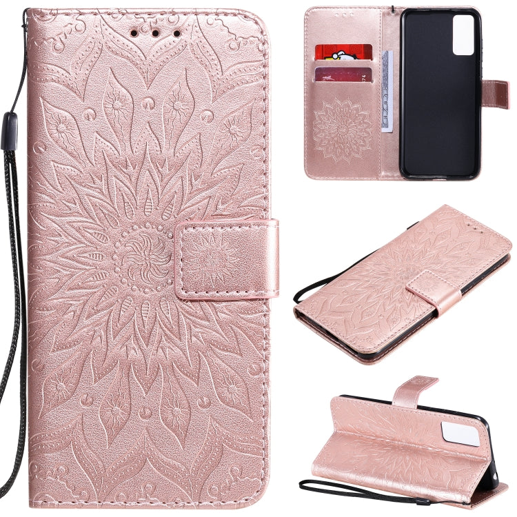 Embossed Sunflower Pattern Horizontal Flip PU Leather Case with Holder & Card Slots & Wallet & Lanyard, For Huawei Honor 30, For Huawei Honor Play 4T Pro, For Galaxy A21s