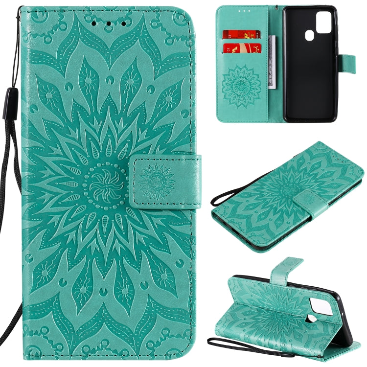 Embossed Sunflower Pattern Horizontal Flip PU Leather Case with Holder & Card Slots & Wallet & Lanyard, For Huawei Honor 30, For Huawei Honor Play 4T Pro, For Galaxy A21s
