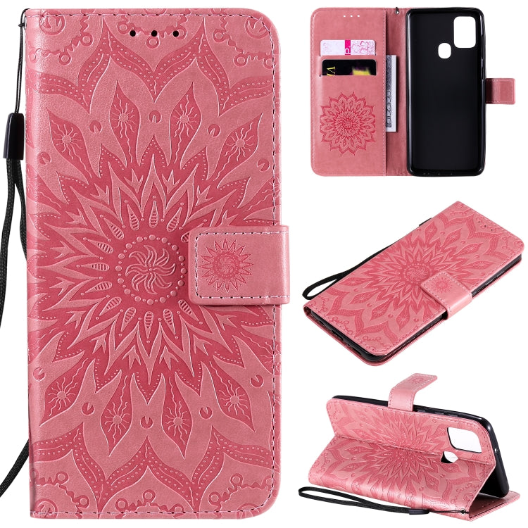Embossed Sunflower Pattern Horizontal Flip PU Leather Case with Holder & Card Slots & Wallet & Lanyard, For Huawei Honor 30, For Huawei Honor Play 4T Pro, For Galaxy A21s