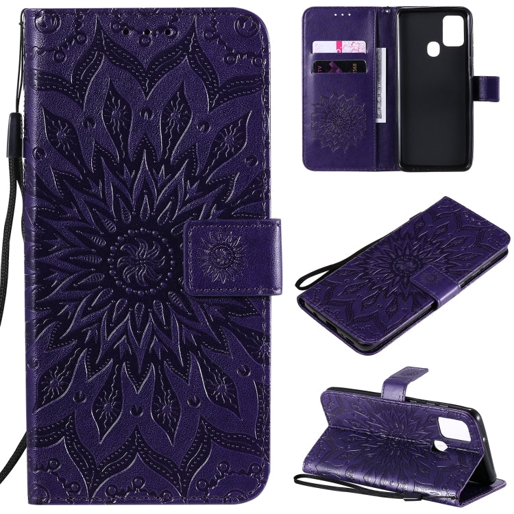 Embossed Sunflower Pattern Horizontal Flip PU Leather Case with Holder & Card Slots & Wallet & Lanyard, For Huawei Honor 30, For Huawei Honor Play 4T Pro, For Galaxy A21s