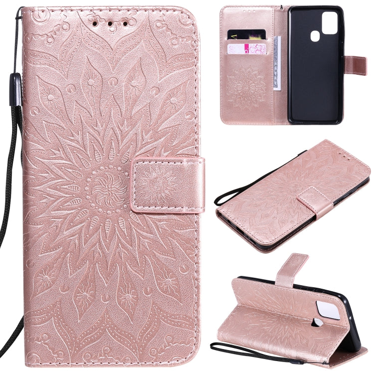 Embossed Sunflower Pattern Horizontal Flip PU Leather Case with Holder & Card Slots & Wallet & Lanyard, For Huawei Honor 30, For Huawei Honor Play 4T Pro, For Galaxy A21s