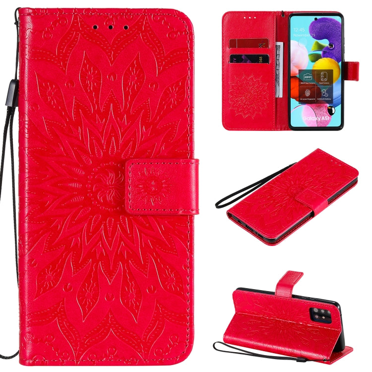 Embossed Sunflower Pattern Horizontal Flip PU Leather Case with Holder & Card Slots & Wallet & Lanyard, For Galaxy A51 5G, For Galaxy A71 5G, For Galaxy A11