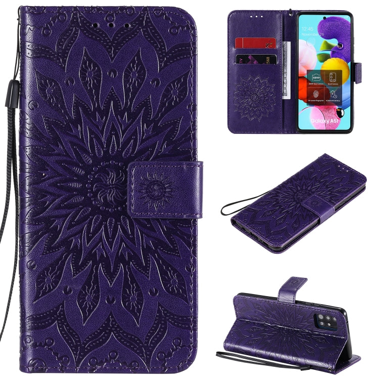 Embossed Sunflower Pattern Horizontal Flip PU Leather Case with Holder & Card Slots & Wallet & Lanyard, For Galaxy A51 5G, For Galaxy A71 5G, For Galaxy A11
