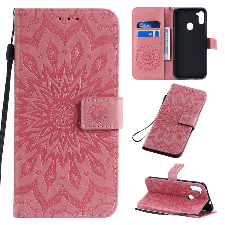 Embossed Sunflower Pattern Horizontal Flip PU Leather Case with Holder & Card Slots & Wallet & Lanyard, For Galaxy A51 5G, For Galaxy A71 5G, For Galaxy A11