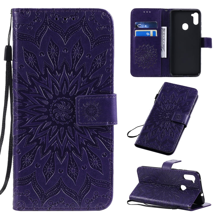 Embossed Sunflower Pattern Horizontal Flip PU Leather Case with Holder & Card Slots & Wallet & Lanyard, For Galaxy A51 5G, For Galaxy A71 5G, For Galaxy A11