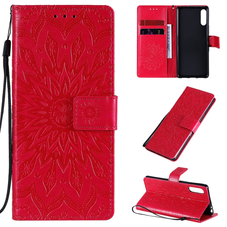 Embossed Sunflower Pattern Horizontal Flip PU Leather Case with Holder & Card Slots & Wallet & Lanyard, For Sony Xperia L4, For Sony Xperia 10 II