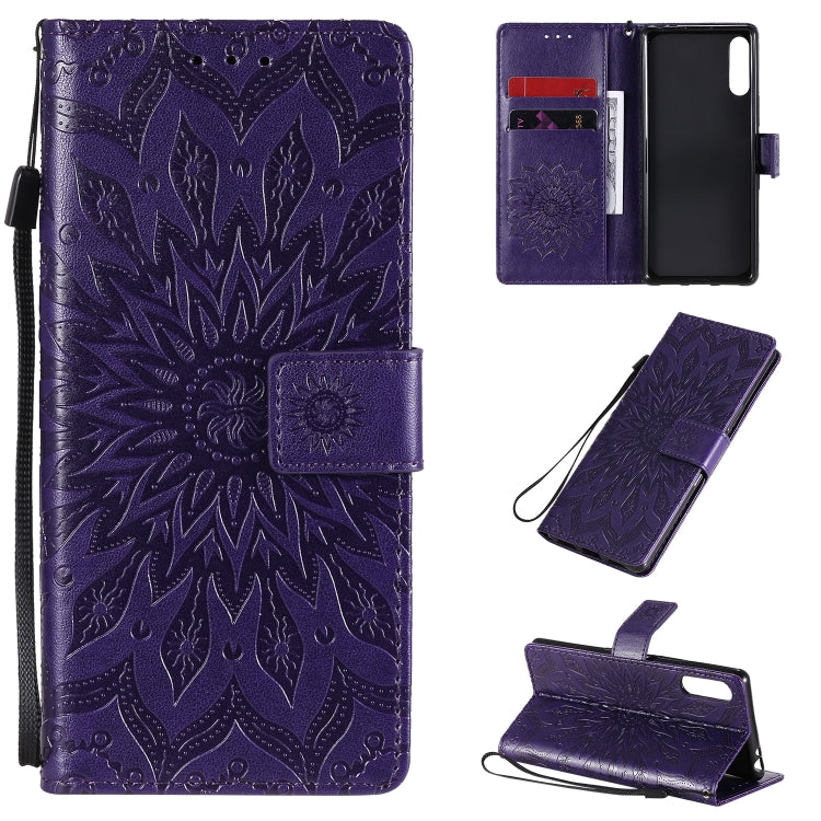 Embossed Sunflower Pattern Horizontal Flip PU Leather Case with Holder & Card Slots & Wallet & Lanyard, For Sony Xperia L4, For Sony Xperia 10 II