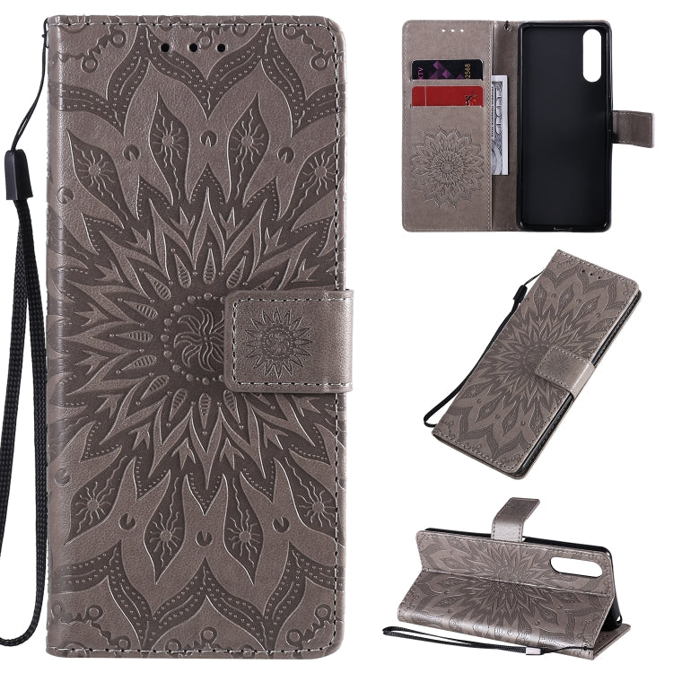 Embossed Sunflower Pattern Horizontal Flip PU Leather Case with Holder & Card Slots & Wallet & Lanyard, For Sony Xperia L4, For Sony Xperia 10 II