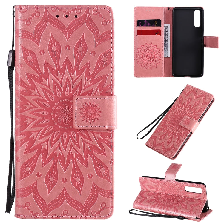 Embossed Sunflower Pattern Horizontal Flip PU Leather Case with Holder & Card Slots & Wallet & Lanyard, For Sony Xperia L4, For Sony Xperia 10 II
