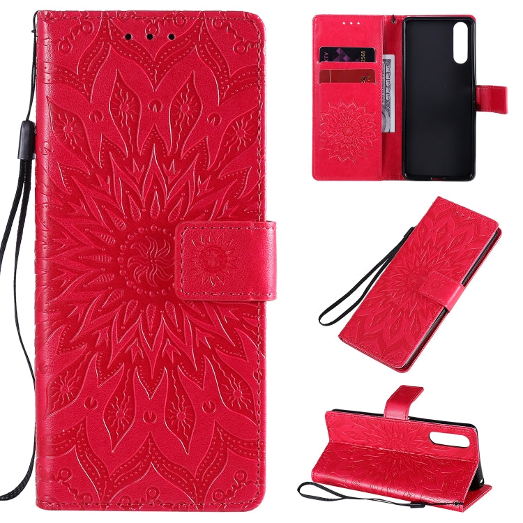 Embossed Sunflower Pattern Horizontal Flip PU Leather Case with Holder & Card Slots & Wallet & Lanyard, For Sony Xperia L4, For Sony Xperia 10 II