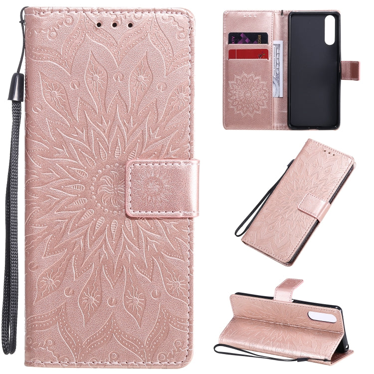 Embossed Sunflower Pattern Horizontal Flip PU Leather Case with Holder & Card Slots & Wallet & Lanyard, For Sony Xperia L4, For Sony Xperia 10 II