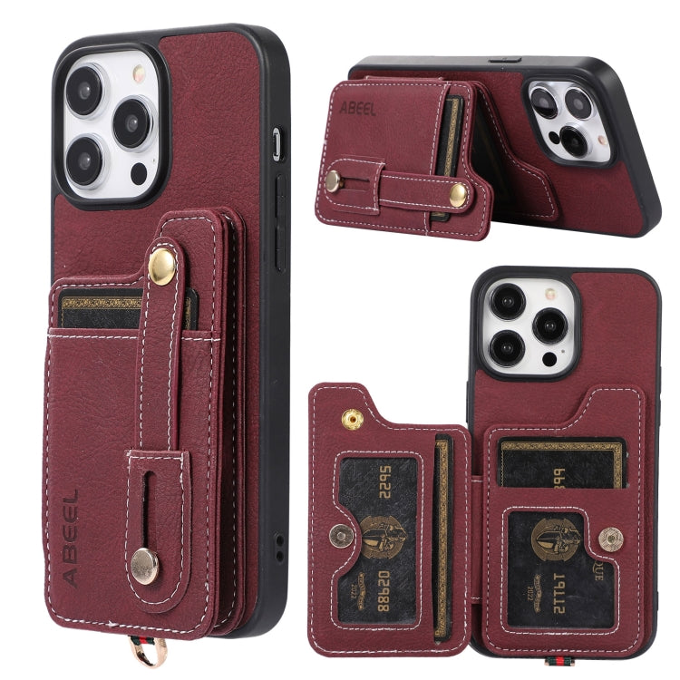 ABEEL Litchi Texture Card Bag PU Phone Case, For iPhone 15 Pro Max, For iPhone 15 Pro, For iPhone 15 Plus, For iPhone 15, For iPhone 14 Plus, For iPhone 14