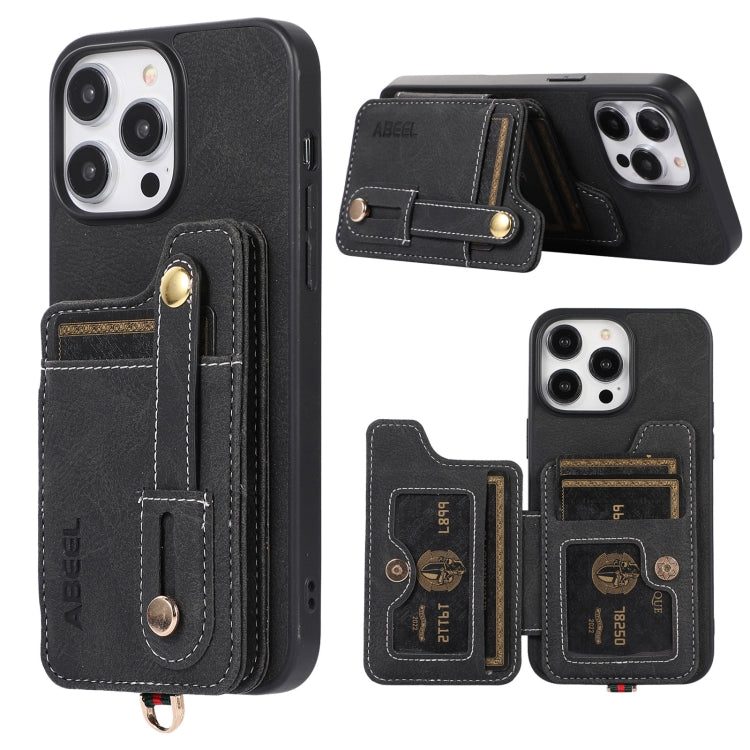 ABEEL Litchi Texture Card Bag PU Phone Case, For iPhone 15 Pro Max, For iPhone 15 Pro, For iPhone 15 Plus, For iPhone 15, For iPhone 14 Plus, For iPhone 14