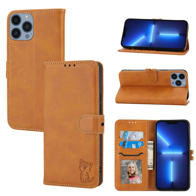 Embossed Happy Cat Pattern Flip Leather Phone Case, iPhone 16e, For iPhone 16 Pro Max, For iPhone 16 Pro, For iPhone 16