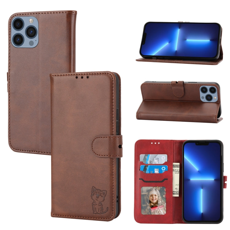 Embossed Happy Cat Pattern Flip Leather Phone Case, iPhone 16e, For iPhone 16 Pro Max, For iPhone 16 Pro, For iPhone 16