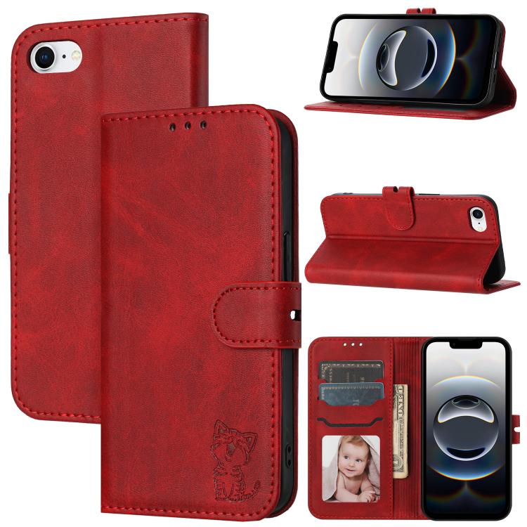 Embossed Happy Cat Pattern Flip Leather Phone Case, For iPhone 17 Pro Max, For iPhone 17 Pro, For iPhone 17, For iPhone 17 Air