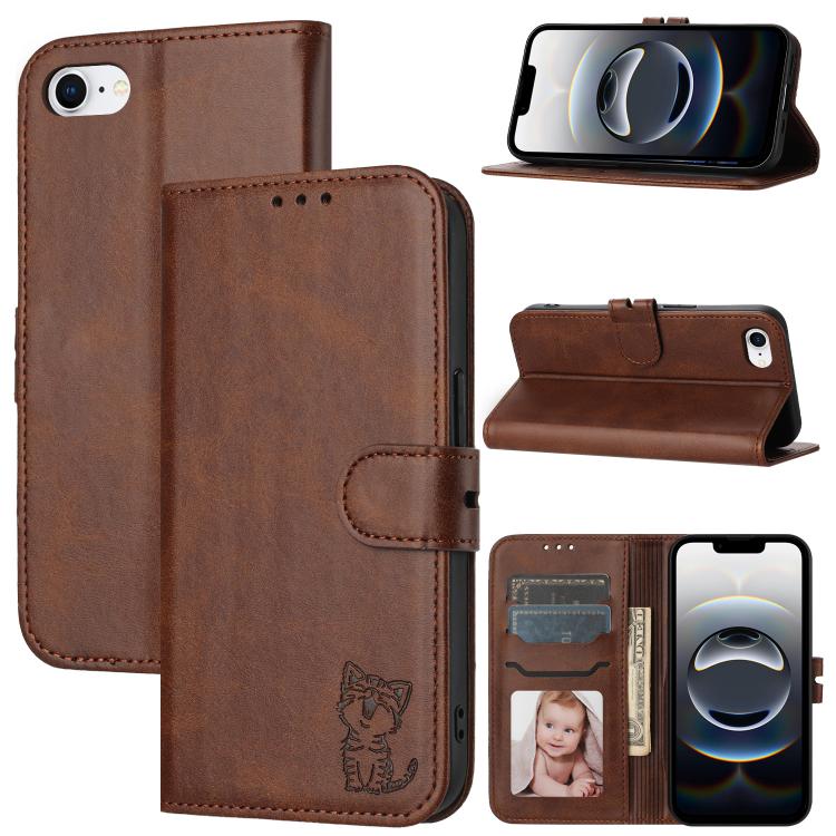 Embossed Happy Cat Pattern Flip Leather Phone Case, For iPhone 17 Pro Max, For iPhone 17 Pro, For iPhone 17, For iPhone 17 Air