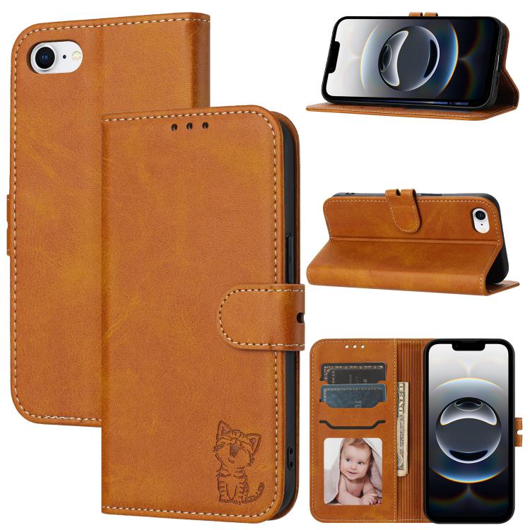 Embossed Happy Cat Pattern Flip Leather Phone Case, For iPhone 17 Pro Max, For iPhone 17 Pro, For iPhone 17, For iPhone 17 Air