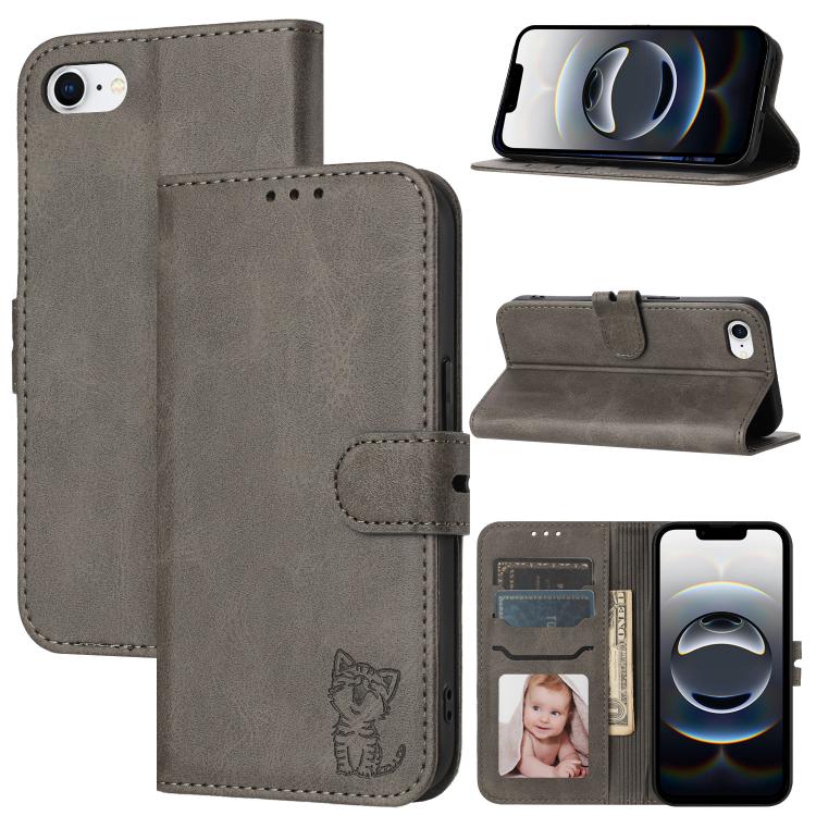 Embossed Happy Cat Pattern Flip Leather Phone Case, iPhone 16e, For iPhone 16 Pro Max, For iPhone 16 Pro, For iPhone 16