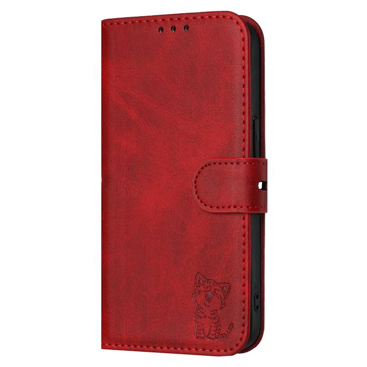 Embossed Happy Cat Pattern Flip Leather Phone Case, For iPhone 17 Pro Max, For iPhone 17 Pro, For iPhone 17, For iPhone 17 Air