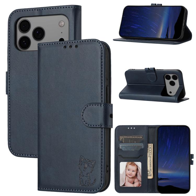 Embossed Happy Cat Pattern Flip Leather Phone Case, For iPhone 17 Pro Max, For iPhone 17 Pro, For iPhone 17, For iPhone 17 Air